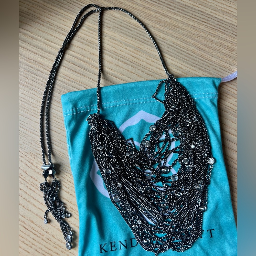 VERY RARE Winter 2016 Kendra Scott Layered Chain Necklace Gunmetal with Crystals